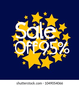 sale off 95% label or sign with star background