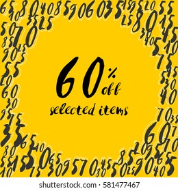 Sale off banner within a variety of numbers combination frame. Vector illustration.