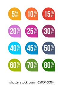 Sale off colored badges tag discount symbol retail sticker sign price pack