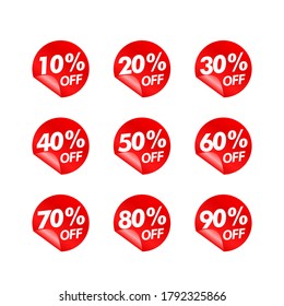 Sale off design 10 percent to 90 percent modern concept with red color and white text