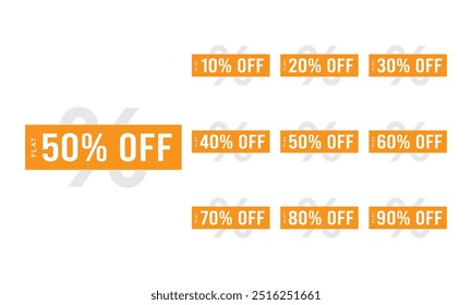 Sale off discount promotion set made of numbers . Vector Illustration of 10% 20% 30% 40% 50% 60% 70% 80% 90% percent , typography mean in english.