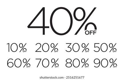 Sale off discount promotion set made of numbers . Vector Illustration of 10% 20% 30% 40% 50% 60% 70% 80% 90% percent , typography mean in english.