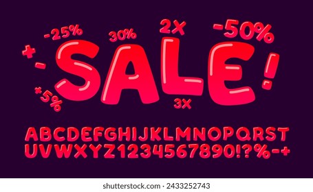 Sale off font. English alphabet and numbers sign. Vector illustration