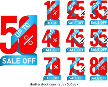 Sale off typography vector illustration, promotional 10%, 25%, 35%, 40%, 45%, 50%, 55%, 70%, 75%, 80% off special offer