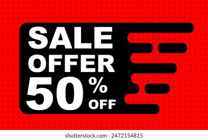 Sale Offer 50% Banner Printable or Website Banner. Black Friday Event Discount. Red and Black Background Bussiness. Sale poster for social media. Discount Poster. Vector illustration