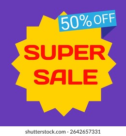 Sale offer banner 50% off.50 percent discount busines icon.red and yellow colour  advertisment banner.