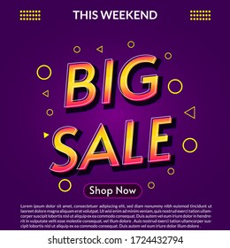Sale offer banner ads template design. Big sale special offer. Vector Text illustration. Sale poster social template.