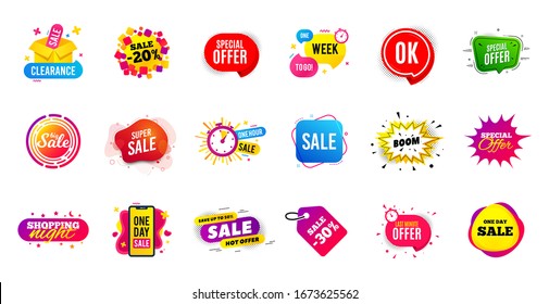 Sale offer banner. Discounts price tags. Coupon promotion templates. Black friday shopping icons. Cyber monday sale banner. Best offer badge. Price discounts icons. Deal templates. Vector