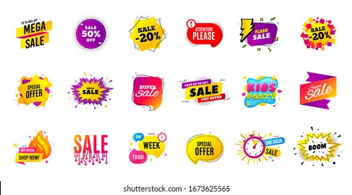 Sale offer banner. Discounts price tags. Coupon promotion templates. Black friday shopping icons. Cyber monday sale banner. Best offer badge. Price discounts icons. Deal templates. Vector