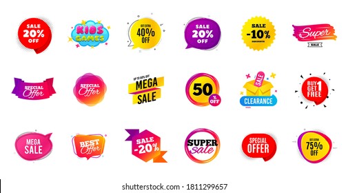 Sale offer banner. Discounts price tags. Coupon promotion templates. Black friday shopping icons. Cyber monday sale banner. Best offer badge. Price discounts icons. Deal templates. Vector