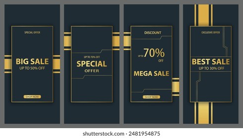 Venta Oferta Anuncio en tema dorado. Plantillas de Ilustración vectorial aptas para Anuncios de Web, redes sociales y uso Corporativa.