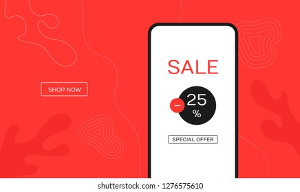 Sale offer concept for mobile. Big Sale on mobile phone for online marketing with messenger. Modern flat style vector illustration