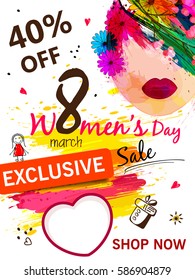 Sale, Offer, Discount Banner, Poster or Flyer Design on Colorful grungy texture background     for the celebration of International Women's Day.