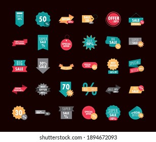 sale offer discount percent commerce business icons set design template vector illustration