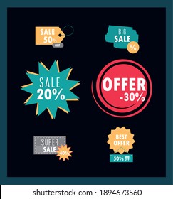 sale offer discount tags advertising commerce icons collection vector illustration