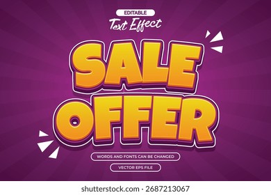 Oferta de venta de efectos de texto editable con fondo de cómic púrpura