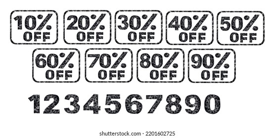 Sale offer price sign. Discount badge shape. Vector design.10%, 20%, 30%, 40%, 50%, 60%, 70%, 80%, 90% 