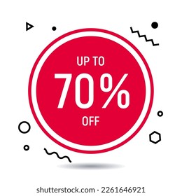 Sale offer promotion banner for social media posting, flash sale big deal, store marketing promotion. Red tag up to 70% off discount with geometric patterns.