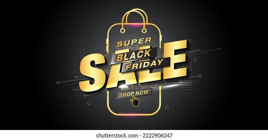 Sale offer and shopping deals banner concept.design. Shopping Bag or Mobile aap with Super Black Friday sale text. Vector illustration.