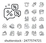 Sale offer sign. Cash money, loan and mortgage outline icons. Discounts chat bubbles line icon. Promotion price symbol. Discounts chat line sign. Credit card, crypto wallet icon. Vector