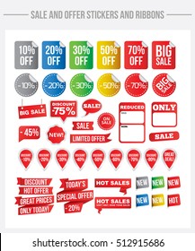 Sale and offer stickers and ribbons