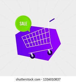 Sale offer with a supermarket cart for web, banner, social media