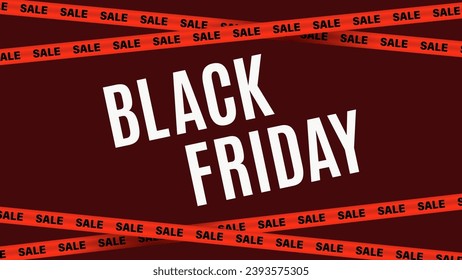 Sale on Black Friday. Banner, poster, logo in color on a dark background. White, yellow and black colors. Intersecting Signal Yellow Tapes. vector illustration.