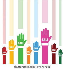 sale on hands set in color art illustration