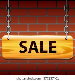 Sale on the wall of bricks Vector illustration