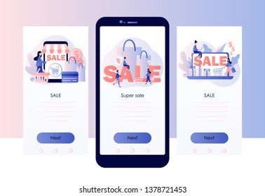 Sale. Online shopping. Screen template for mobile smart phone. Flat style. Vector illustration