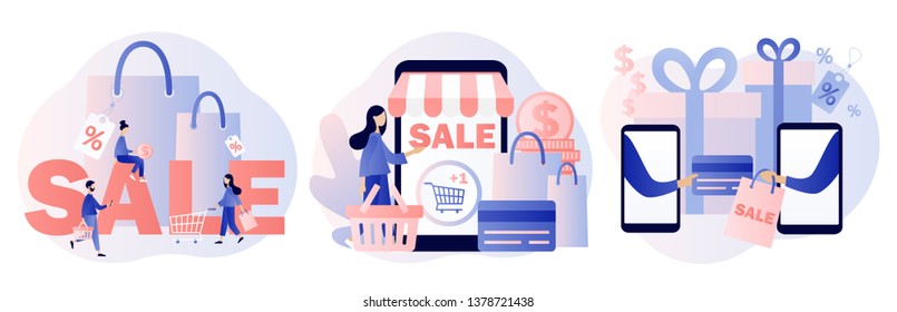 Sale. Online shopping set. Flat style. Vector illustration