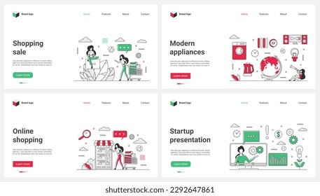 Sale in online store, modern electronic devices and appliances, video startup presentation, content creation set vector illustration. Cartoon tiny people with shopping cart buy via shop mobile app