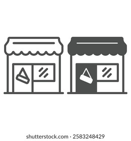 Sale open store line and solid icon, black friday concept. Vector graphics. House with store facade window sign on white background, outline style icon for mobile or web design