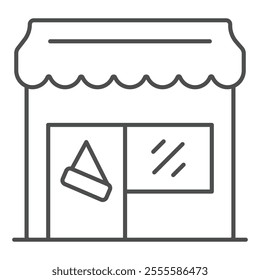 Sale open store thin line icon, black friday concept. Vector graphics. House with store facade window sign on white background, outline style icon for mobile or web design