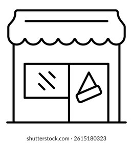 Sale open store thin line icon, black friday concept. Vector graphics. House with store facade window sign on white background, linear style for mobile or design
