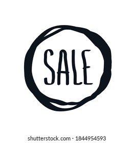 Sale outlet discount doodle stamp logo icon sign symbol Hand drawn ink sketch lettering Cartoon design Fashion print clothes apparel greeting invitation card cover banner shop trade poster flyer