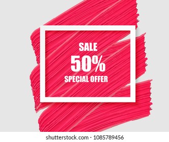 Sale. paint acrylic brush strokes in white square frame of poster on white background. for special price promotion . vector