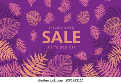 Sale, Palm branch set, hand drawn illustration.	