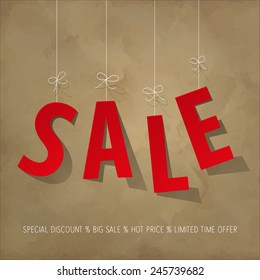 SALE paper letters red on a VINTAGE background