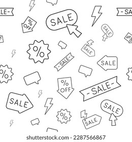 sale pattern with outline icons. Shopping cart, delivery gift and tags, discount, sale and wallet. Purchase online. Vector