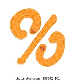 Sale percent with animal paws symbol. Cartoon doodle hand-drawn logo for discounts