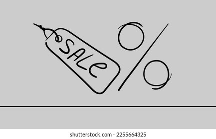 Sale Percent sign outline. Line art background of percent sign. One continuous line drawing of a percent sale sign. Vector illustration. 