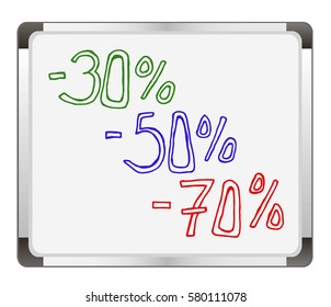 Sale percents symbols on flip chart background. Free hand drawn. Vector illustration.