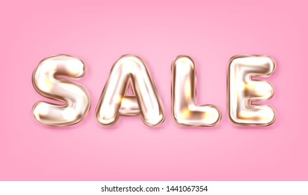 Sale pink golden foil lettering on the sweet pink background