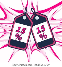 sale pink price tag vector illustration 15% off discount promotion 