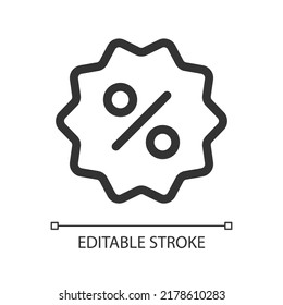 Sale pixel perfect linear ui icon. Store discount. Price deduction. Percentage. Special offer. GUI, UX design. Outline isolated user interface element for app and web. Editable stroke. Arial font used