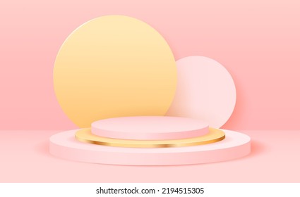 Sale podium. Abstract scene background. Podium on pink background. Product presentation, mock up, show cosmetic product, Podium, stage pedestal or platform. Vector illustration.
