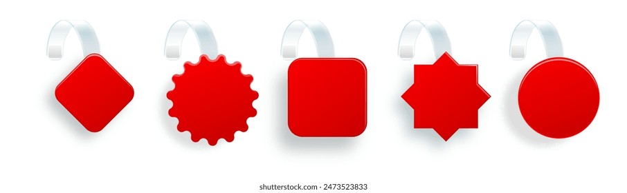 Sale Point Tag. Clear Red Round Supermarket Shelf Wobbler Label. Vector