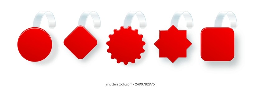 Sale Point Tag. Clear Red Round Supermarket Shelf Wobbler Label. Vector