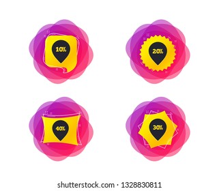 Sale pointer tag icons. Discount special offer symbols. 10%, 20%, 30% and 40% percent discount signs. Geometric gradient sales shapes. Creative banners. Template for design. Vector